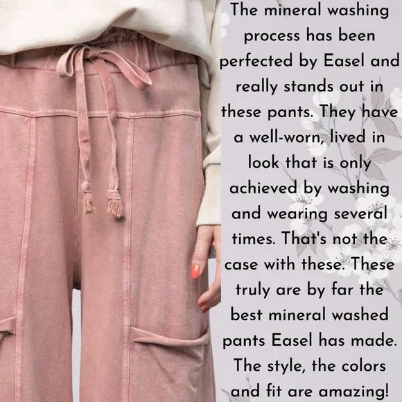 EASEL "Perfect Cargo" Terry Knit Mineral Washed Flared Leg Pants Raw Hem & Seams - Picture 4 of 14